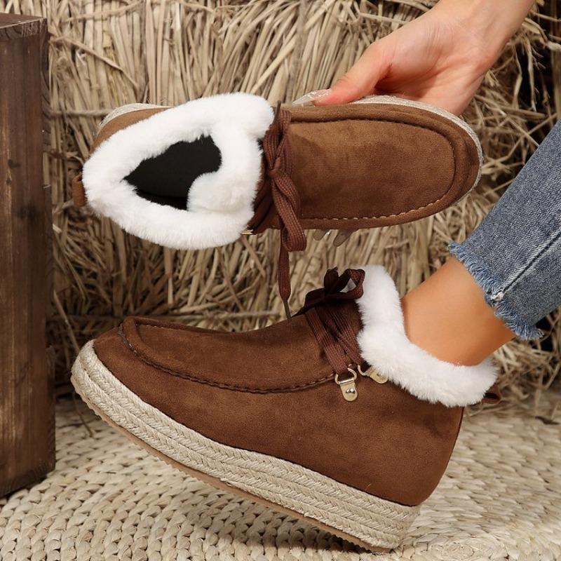 Large size snow boots for women's autumn and winter new wind velvet thickened warm hemp rope bottom short boots for women