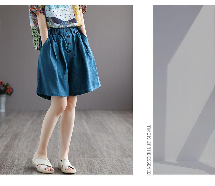 Women's Retro Cotton Linen Wide-Leg Shorts – Summer Loose Fit, Plus Size, Casual Five-Point Style