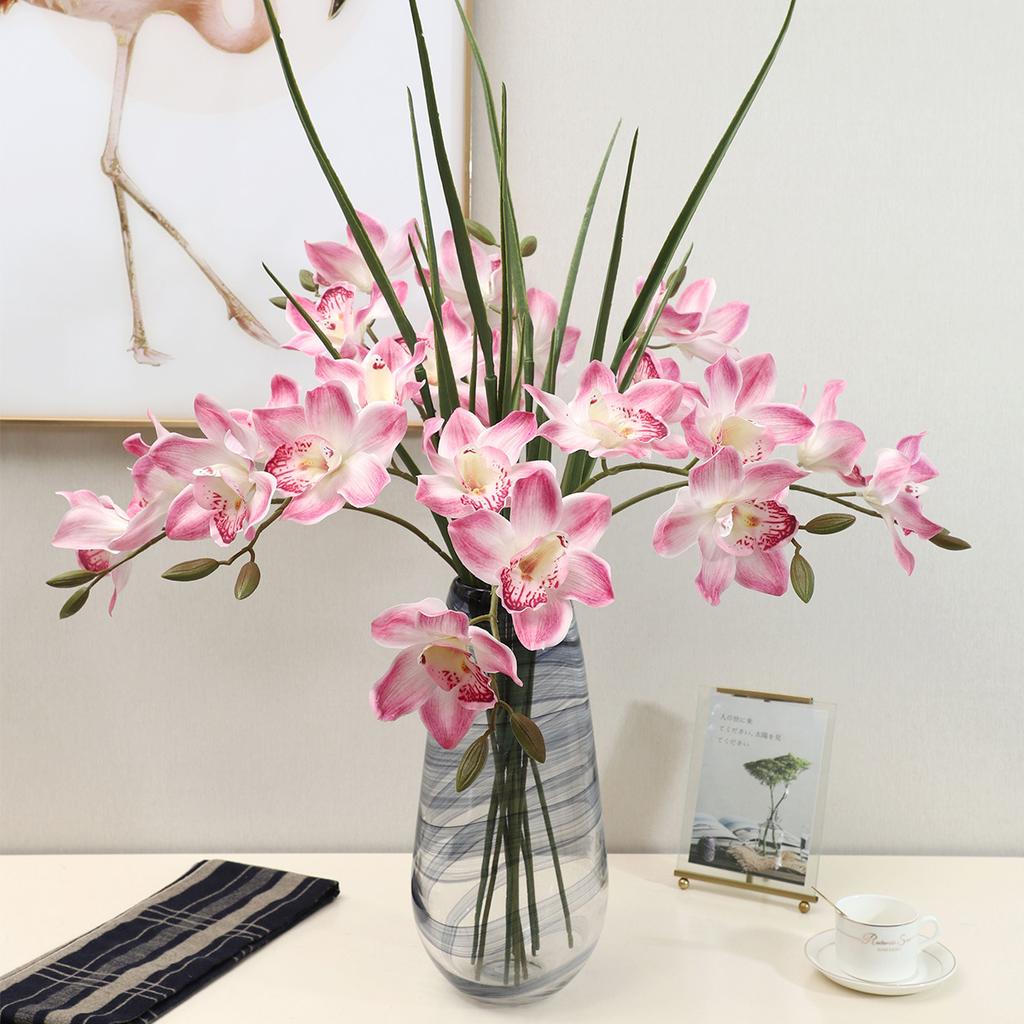 Feel Moisturizing, Single 3-head Cymbidium Flower Simulation Flower, Indoor Decoration, Bonsai Props, Fake Flower