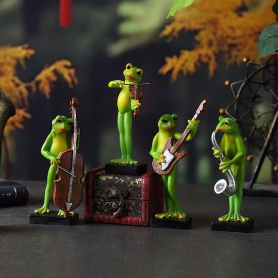 Musical Instrument Frog Figurine Cello Violin Saxophone Bass Frog Statue Resin Sculpture