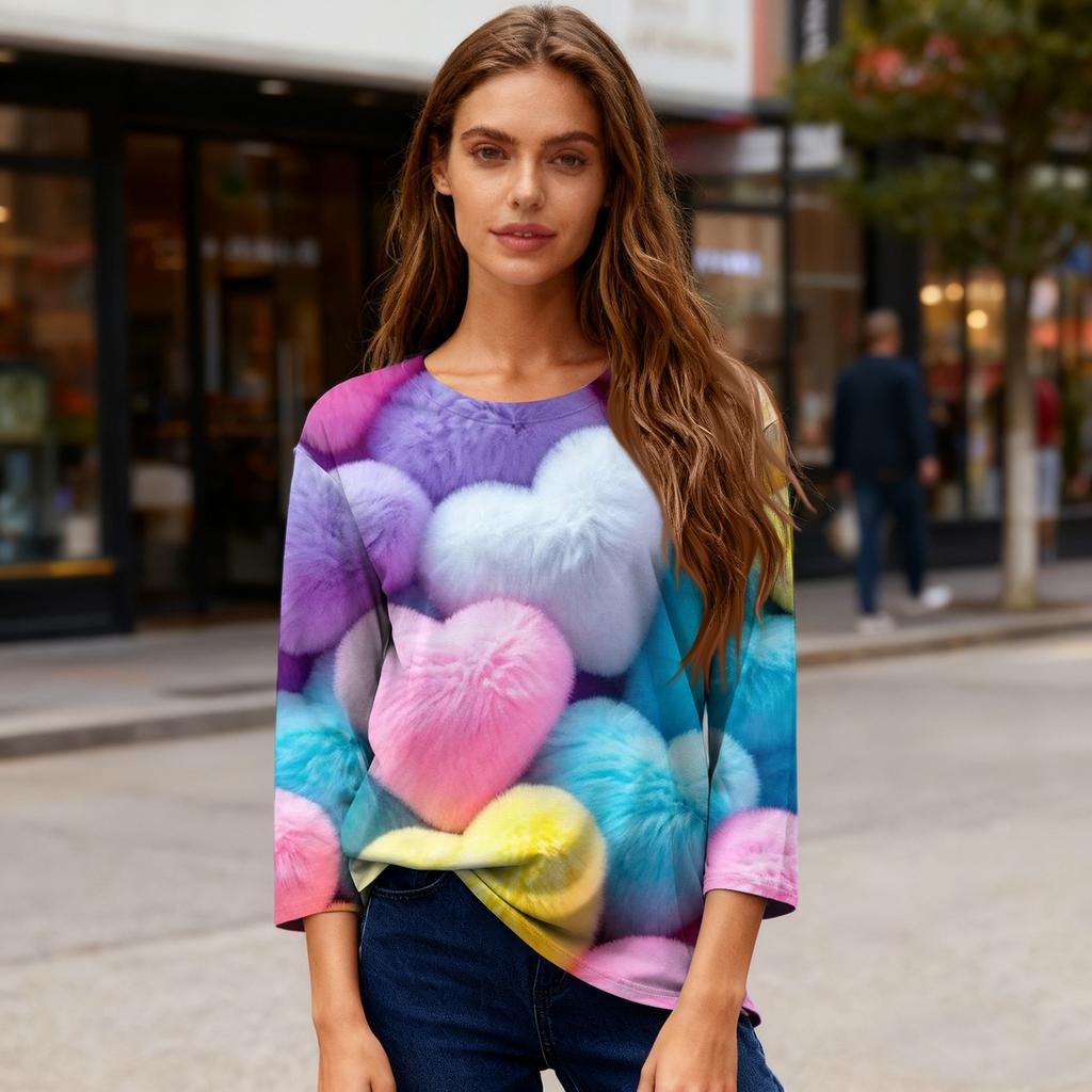 Women's Valentine's Day Print Fashion Casual 3/4 Sleeve Round Neck Top