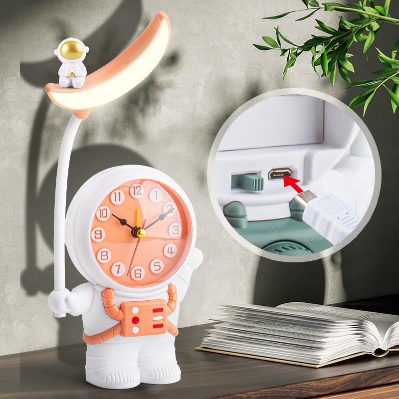 Creative student bedside astronaut small alarm clock bedroom bedside night light with pencil sharpener clock pendant