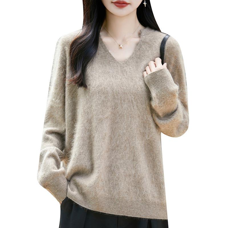Autumn/Winter 2026 Cashmere Wool V-Neck Knitwear: Long Sleeve Solid Color Soft Sweater Top