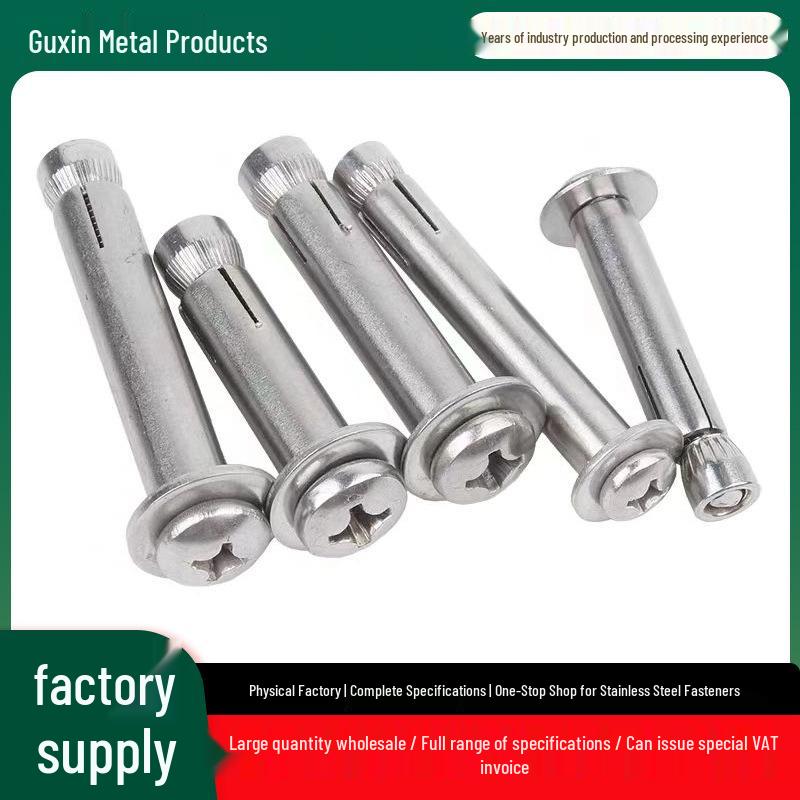 304 Stainless Steel Phillips Pan Head Expansion Screw, Half-Round Head Expansion Bolt, M6-M10.