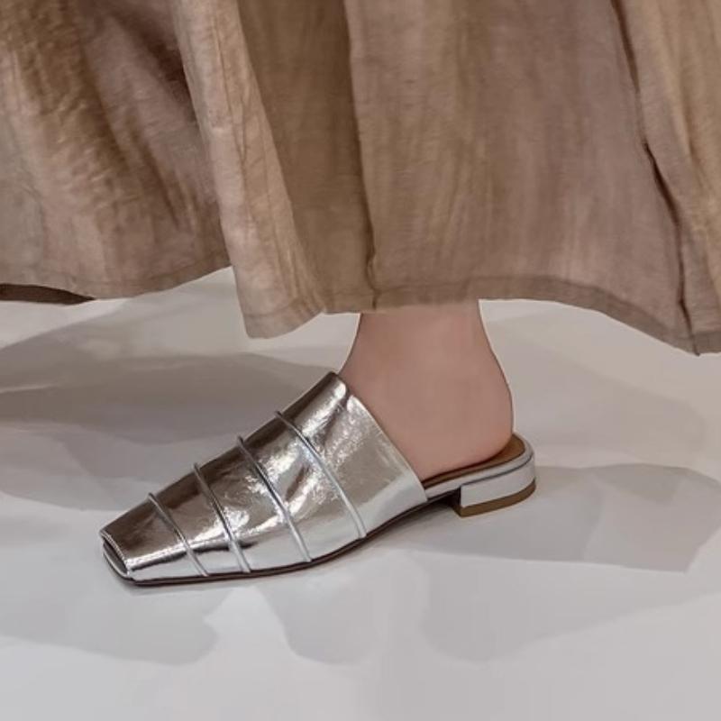 Fashion Square Toe Women Flats Slippers Designer Mid Heels Mules Shoes 2025 Summer Fashion New Brand Casual Walking Soft Mujer Zapatos