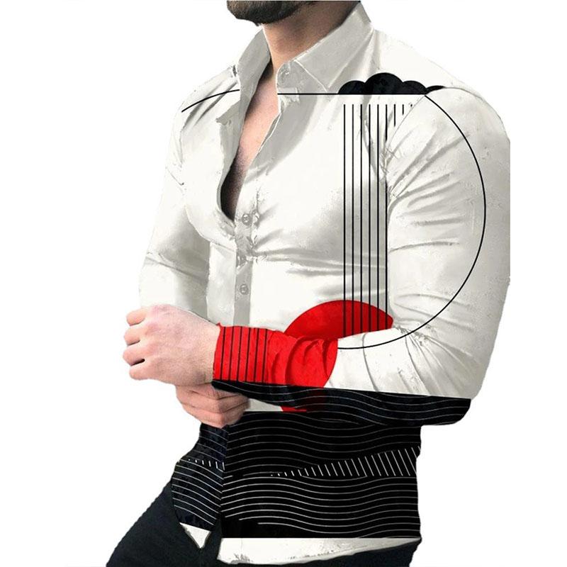 2026 Europa e Estados Unidos Nova Primavera Camisa Masculina de Manga Longa Camisa Plus Size Gradiente Slim Estampa Geométrica Camisa Casual