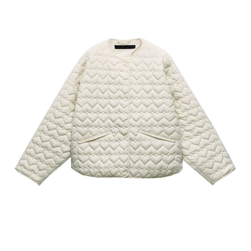 

Za Fall New Arrival Work Clothing round Neck All-Matching Casual Light Thin Heart-Shaped Thread Cotton Jacket Outwear 3046830 raw white L