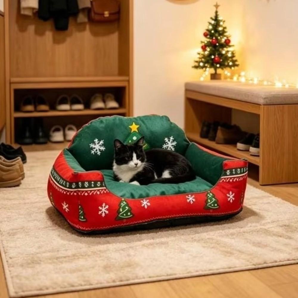 Morbido Peluche Divano Letto per Animali Domestici di Natale Lavabile Letto per Dormire Animali Domestici Atmosfera Natalizia Nido per Cani Tappetino Balcone