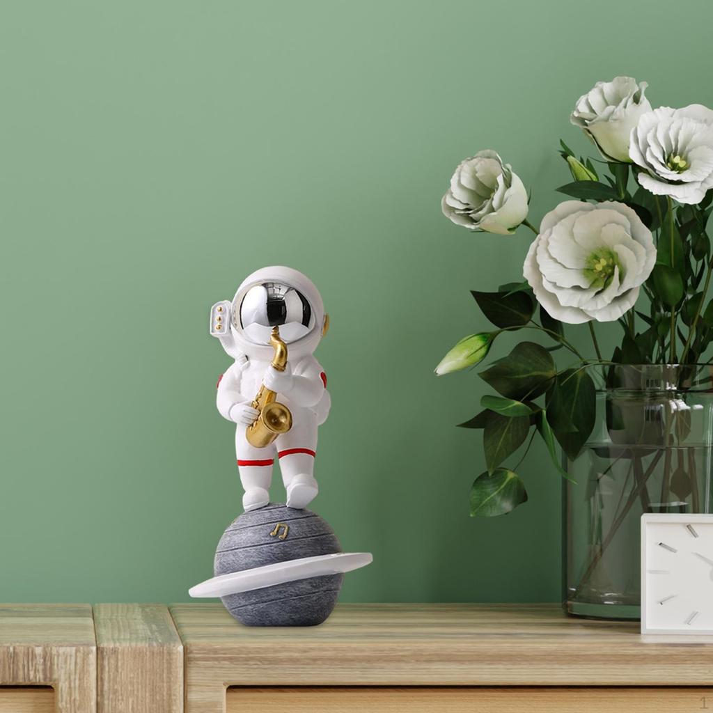 Astronaut Figurine Music Ornament Cake Topper Collectible Spaceman Sculpture Resin for Home Outer