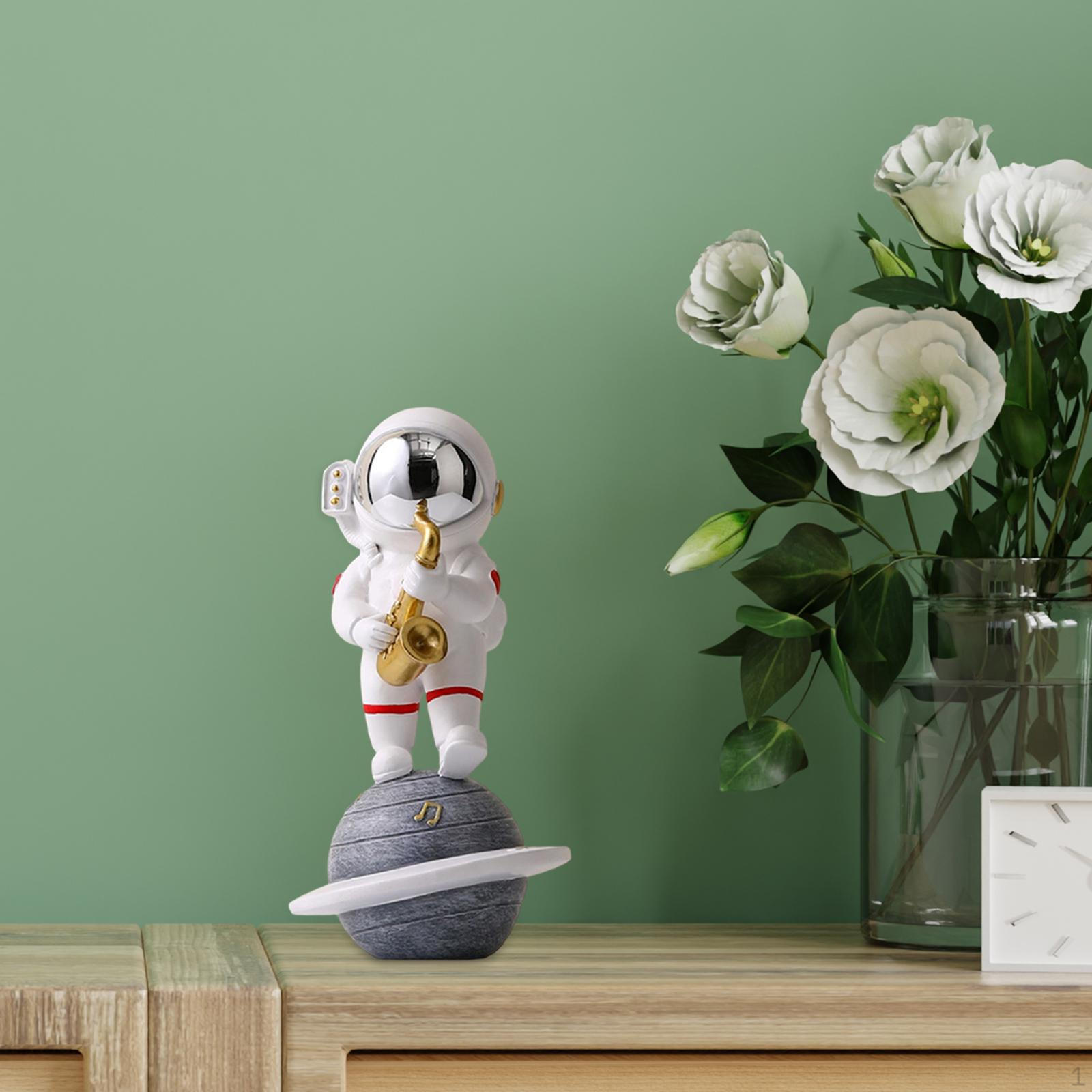 Astronaut Figurine Music Ornament Cake Topper Collectible Spaceman Sculpture Resin for Home Outer Saxophone