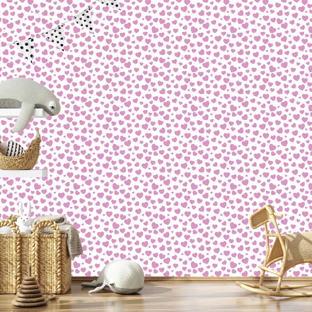Hearts Wallpaper White and Powder Pink 50x1000
