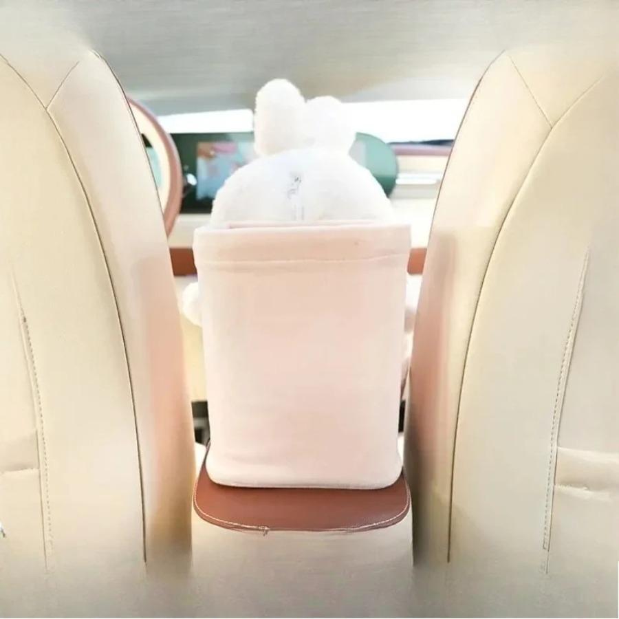 Vehicle Tissue Box Holder Plush Cute Car Armrest Compartment Paper Extraction Storage
