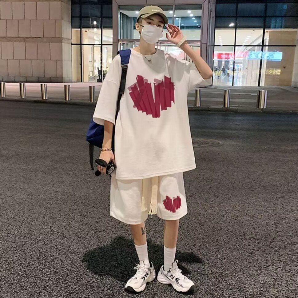 2026 Summer Printed Loose Two-Piece Short Sleeve and Shorts Set