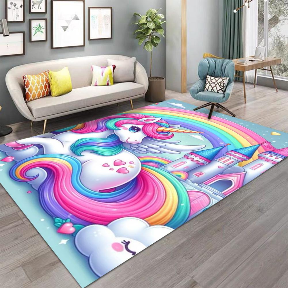 Magical Unicorn Print Kids Carpet For Girls Room Nursery Decor Play Mat Soft Living Room Bedside Rug Machine Washable Floor Mat