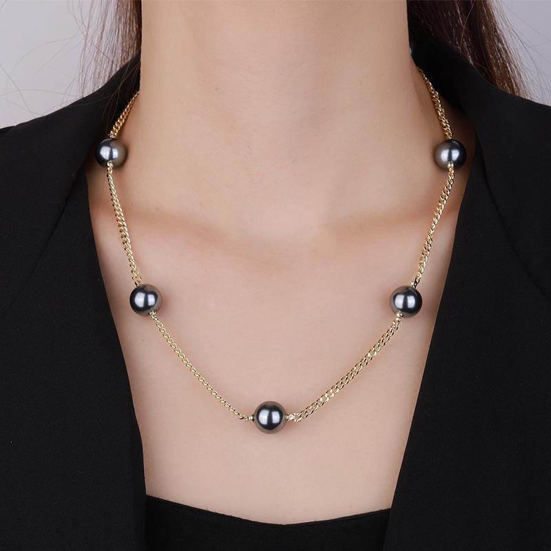 Jewelry Copper Bottom Gold Plated Pearl Necklace Women'S Pendant 14Mm