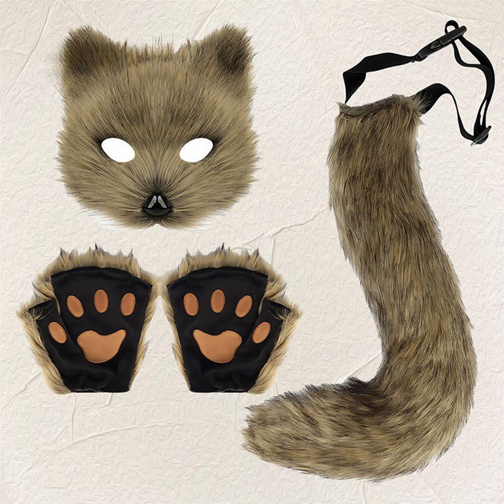 Foxes Mask+Tail +Gloves Set Halloween Cosplays Costume Accessorie Theme Party Dress Up Props Carnival Party Costumes Accessories