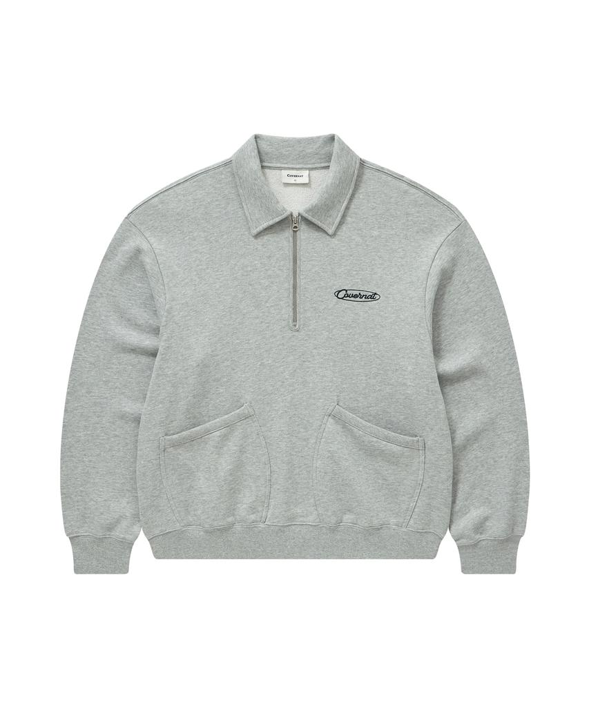 COVERNAT Collared Half-Zip Sweatshirt Melange Gray