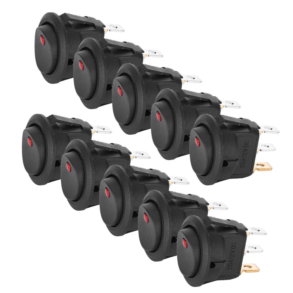 10PCs Round Rocker ON/OFF 12V Waterproof  Switch LED Spotlighting Silver Terminal 3‑Pin