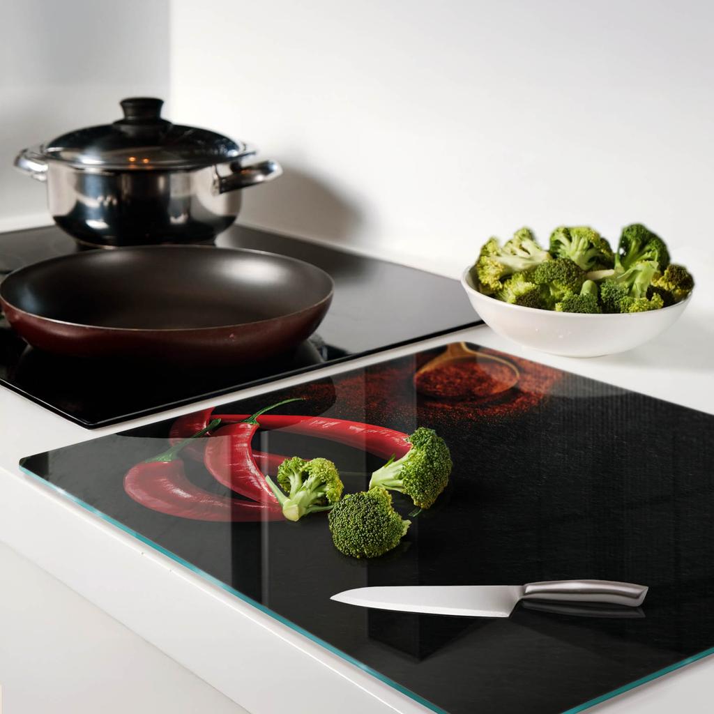 Glass Kitchen Serving Board With Chili Pepper Graphics 60X52 Cm