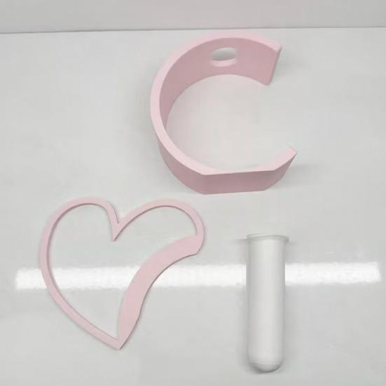 2 Pcs Valentine's Day Heart Vase 3D Printed Pink Heart Shaped Flower Vase Small Decorative Vase for Wedding Party Living Room Shelf Table Centerpiece