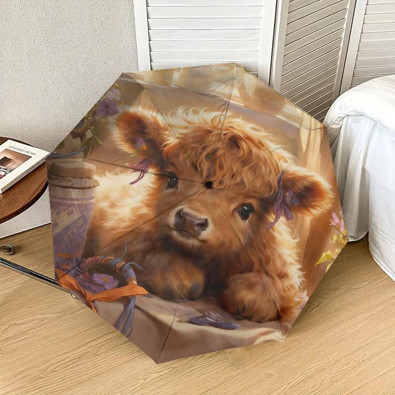1pc Cow Flower Pattern Umbrella Design Automatic Opening and Closing Umbrella, High-quality Travel Umbrella, c1128129