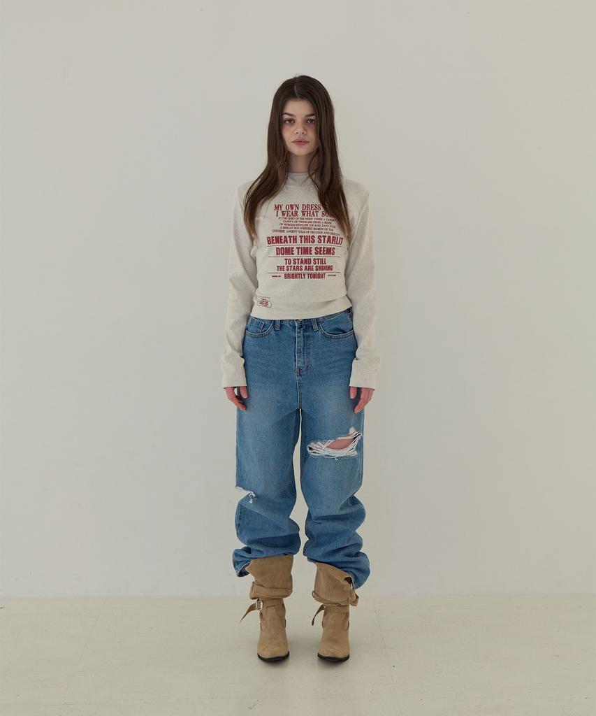Ribbed Hood Lettering Long Sleeve (Oatmeal)