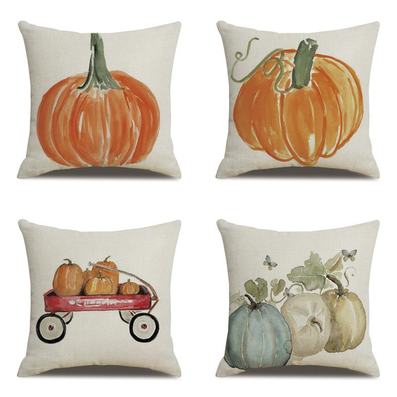 Thanksgiving Linen Pillowcase Autumn Pumpkin Print Pillow Cushion Cover