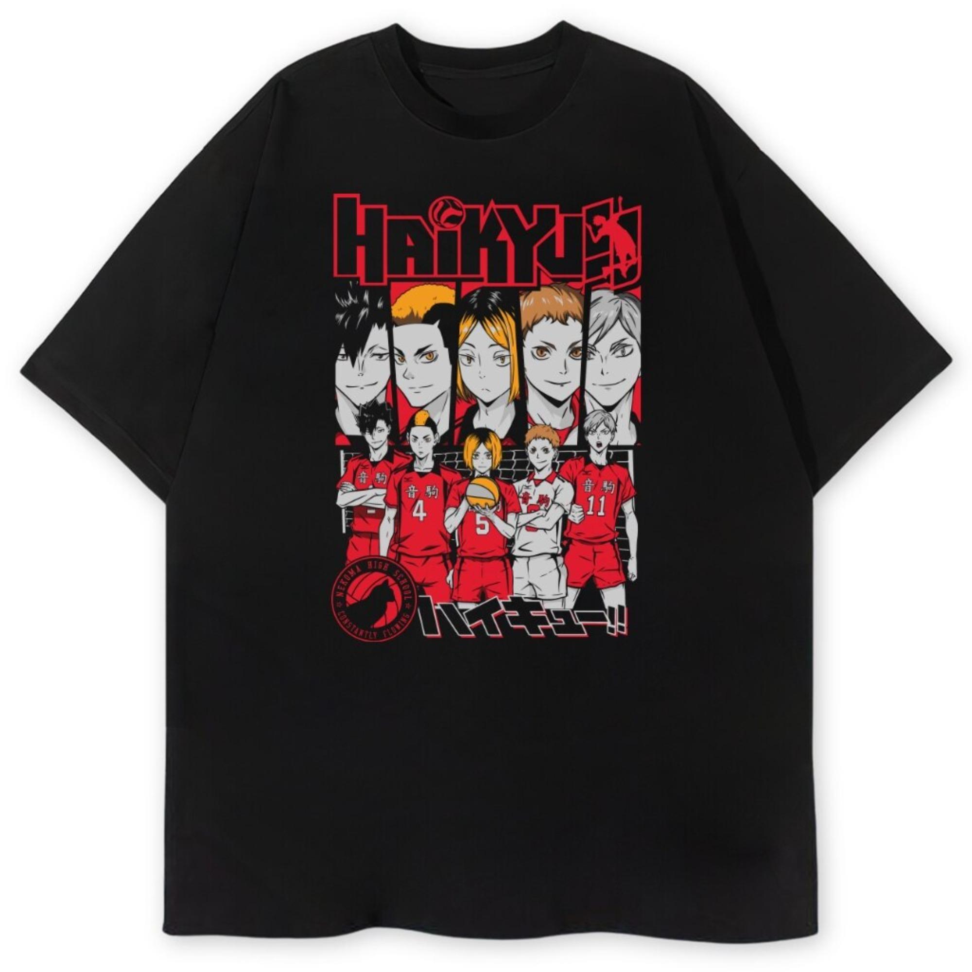 

Новая винтажная летняя японская аниме-футболка Haikyuu Nekoma для мужчин, смешная милая футболка с принтом, чистый круглый вырез, оверсайз, унисекс топ M