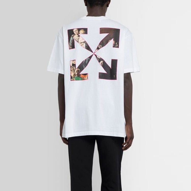 OFF WHITE T-shirt OMAA038S21JER0050101 z nadrukiem obrazu Caravaggia, krój prosty