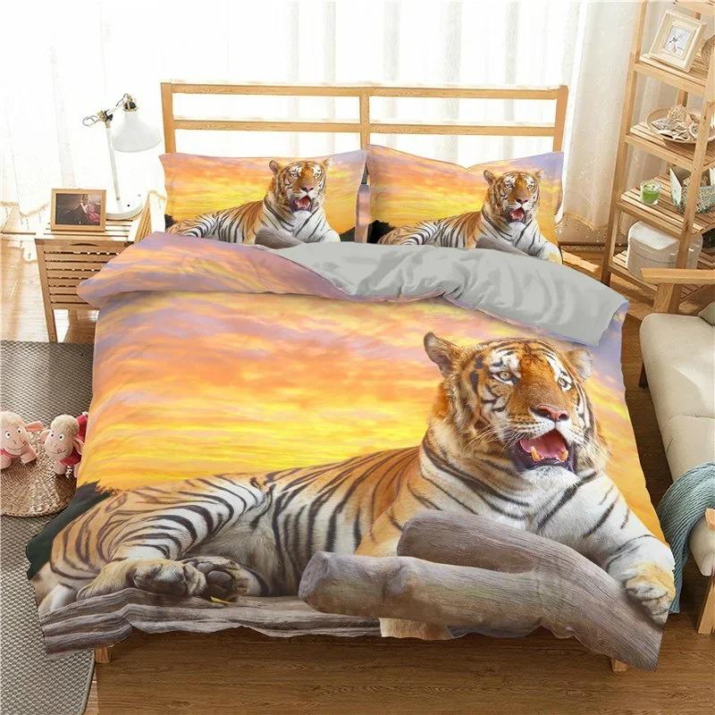 Tiger Duvet Cover Set King/Queen/Full Size Wild Theme Bedding Set Animals Pattern Polyester Comforter Cover with 1/2 Pillowcases