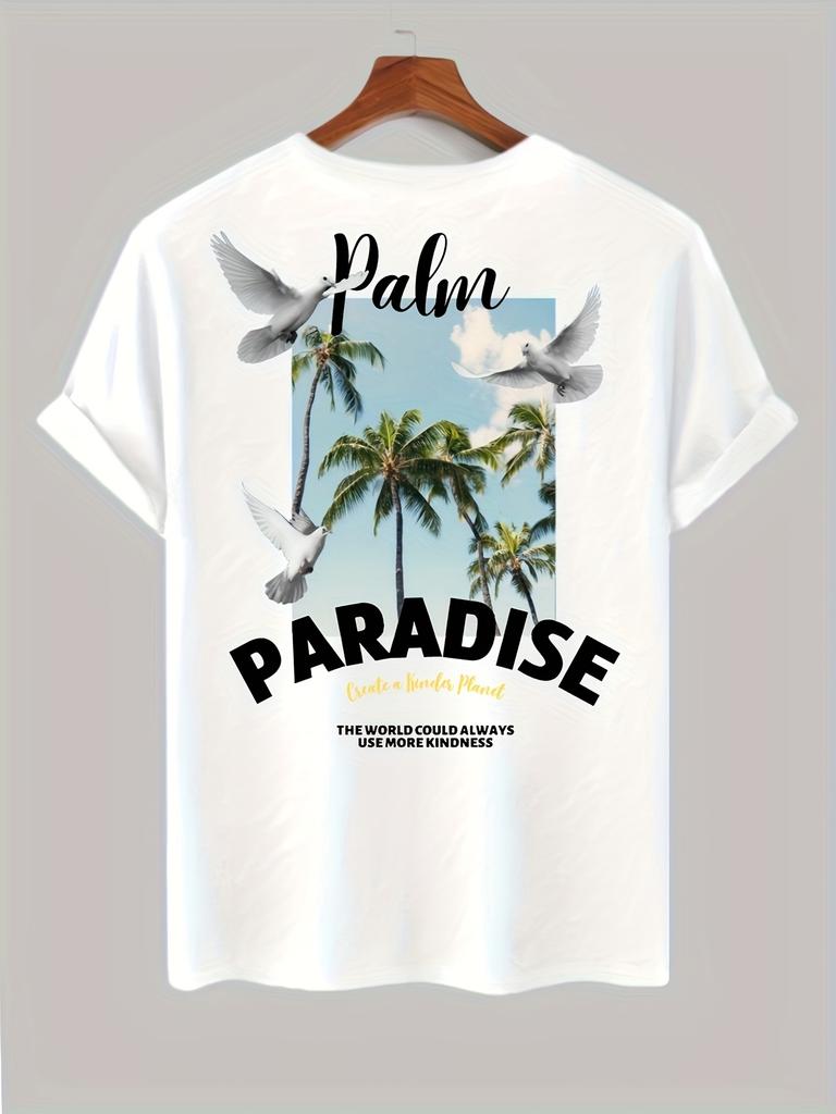 Hochwertiges Herren T-Shirt mit Kokospalmen-Grafik Weiche 100% Baumwolle Leicht & Atmungsaktiv Kurze Ärmel Perfekt für Outdoor-Abenteuer