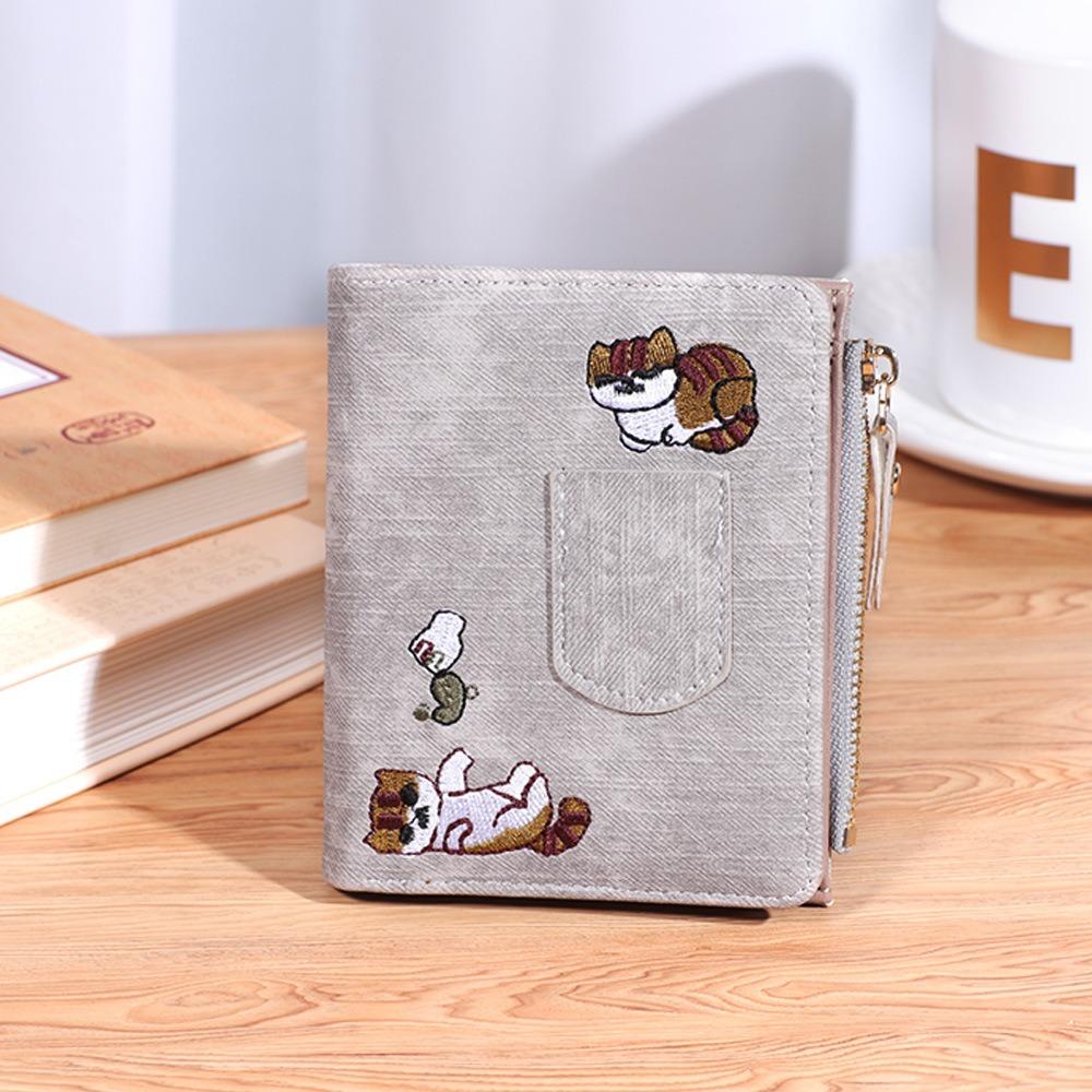

Кошелек Холщовая Сумка для Карт Ультратонкий Держатель для Карт из ПУ Кожи Простой Вышитый Кошелек с Кошкой Мужской серый