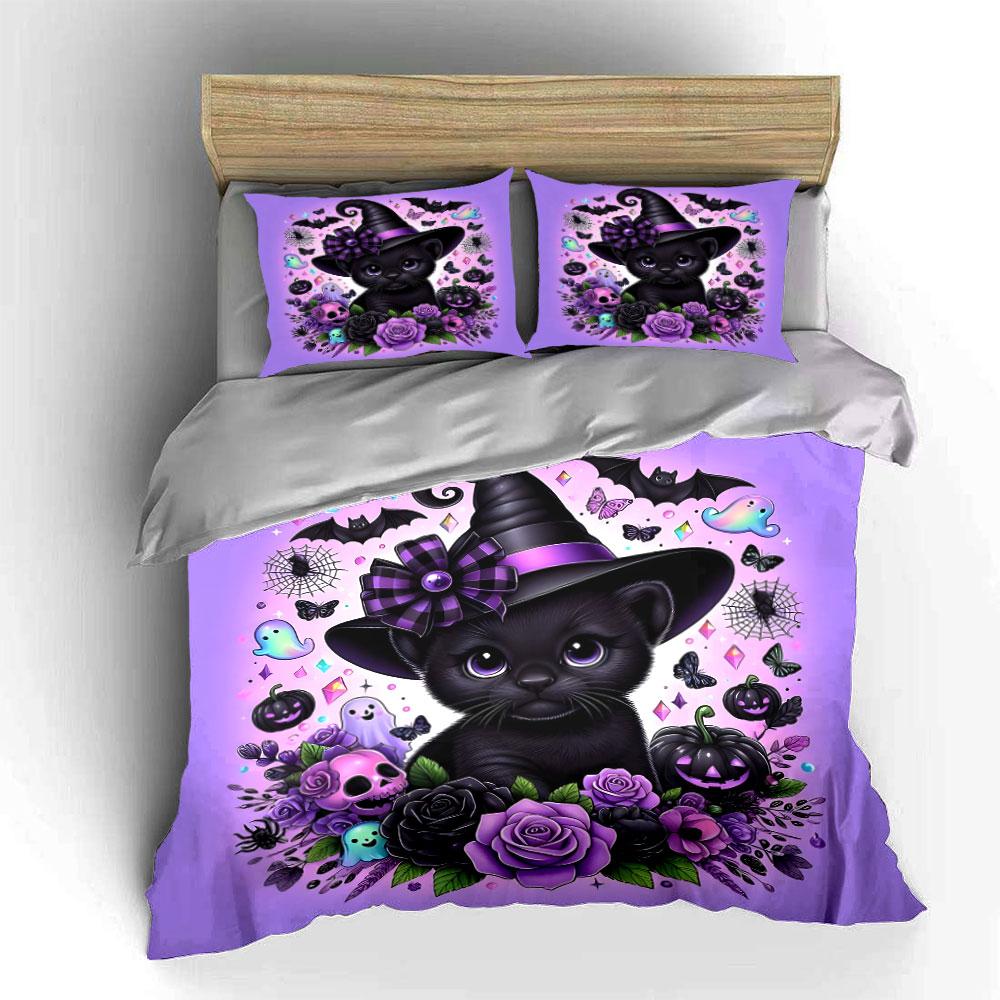 Halloween Witch Theme Decoration Set Kid S And Adults  Bedroom Decor, Exquisite Three-Piece Bedding Set Gift EU Twin 135X200cm&set