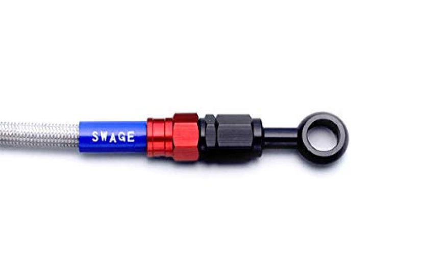SWAGE LINE Rear Brake Hose Aluminum with Clear for Ninja 250SL RAR757 Kit, (Red/Black) Hose, (2015)