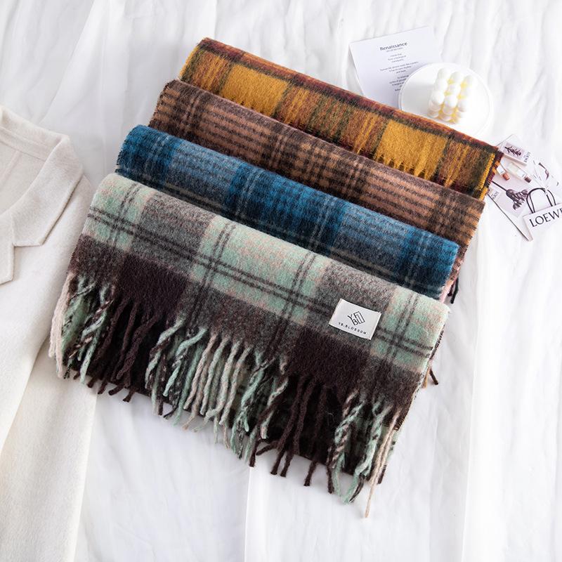 Autumn and winter new imitation cashmere plaid scarf women's high sense Korean version of college style tassel versatile warm shawl scarf
