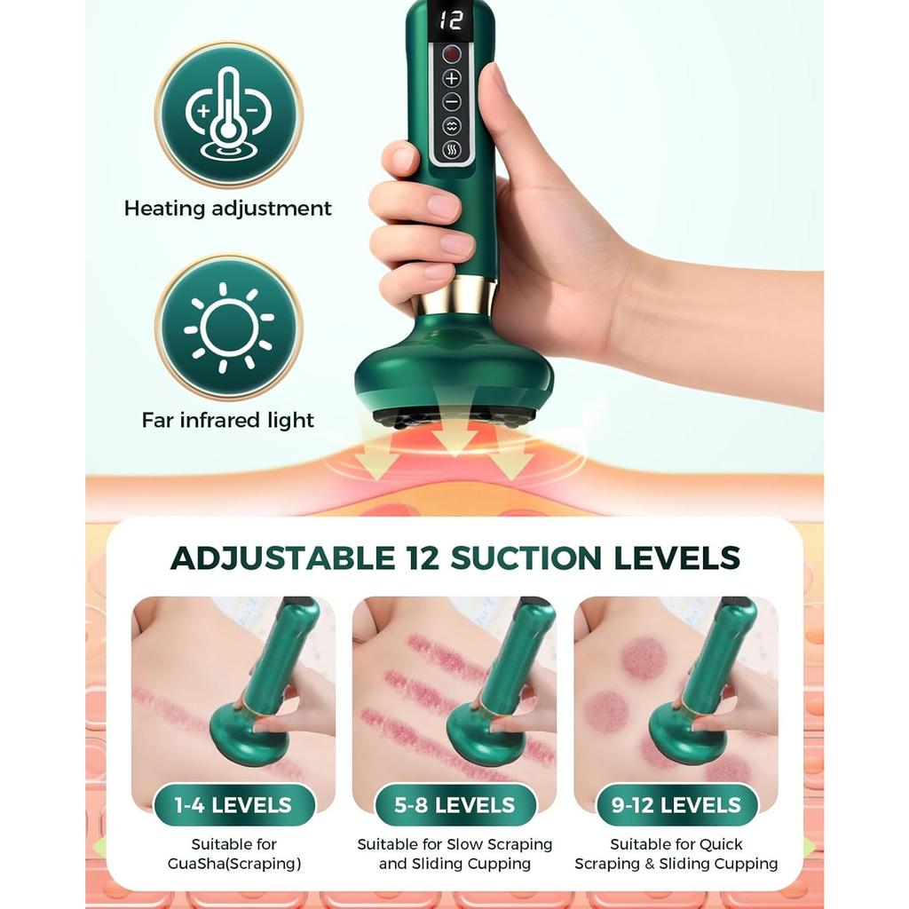 Handheld Cellulite Massager - 3 in 1 Vacuum Cupping Set, 12 Suction Modes, One-Touch Pressure Release, Vacuum Massager