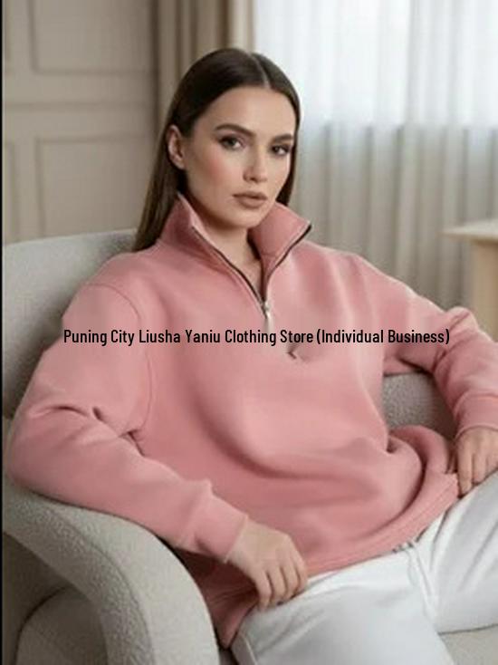 Autumn/Winter Oversize Lapel Half-Zip Slimming Hoodie - Comfy Outdoor Commuter Top