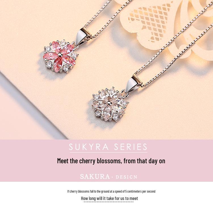 925 Silver Cherry Blossom Pendant Necklace - Simple, Versatile Clavicle Chain for Women, Ideal Birthday Gift