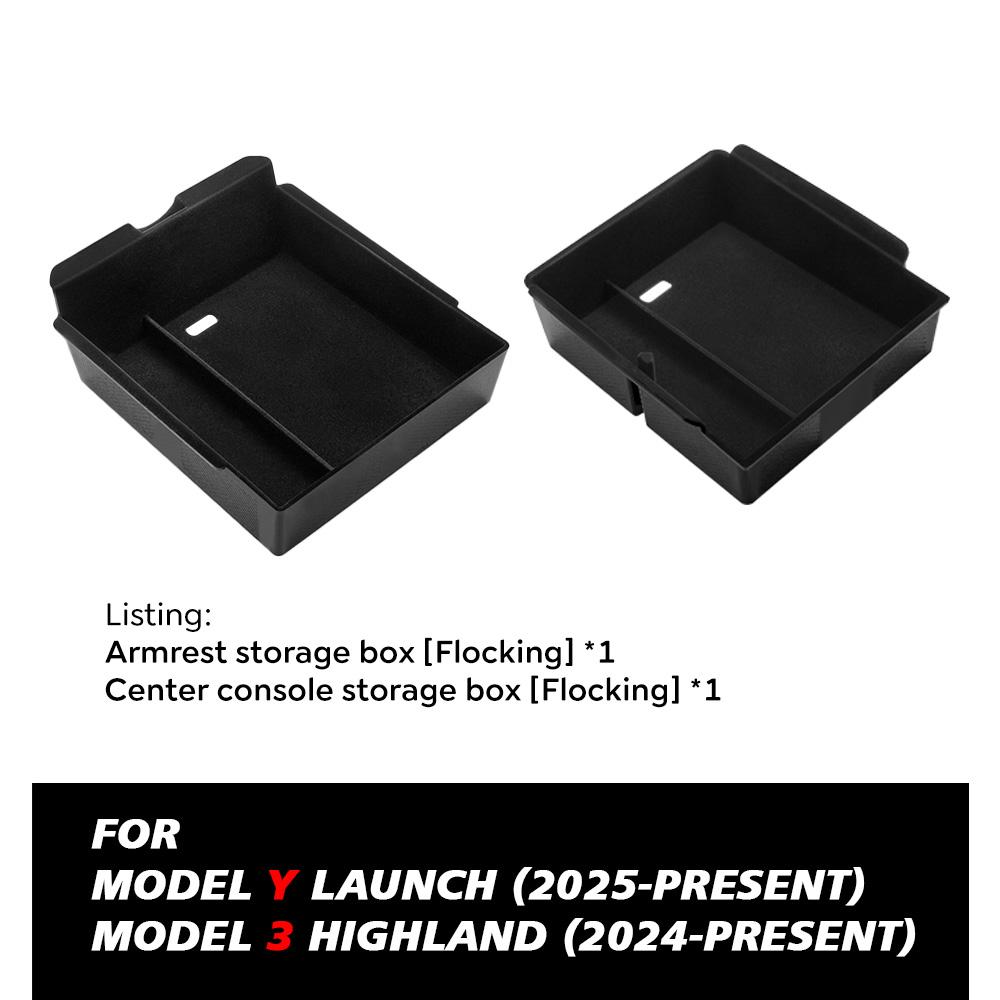 

For Tesla New Model Y 2025 Launch Juniper Console & Armrest Upper and Lower Flocking Storage Box Watercup Holder Camera Cover Flocking 2in1