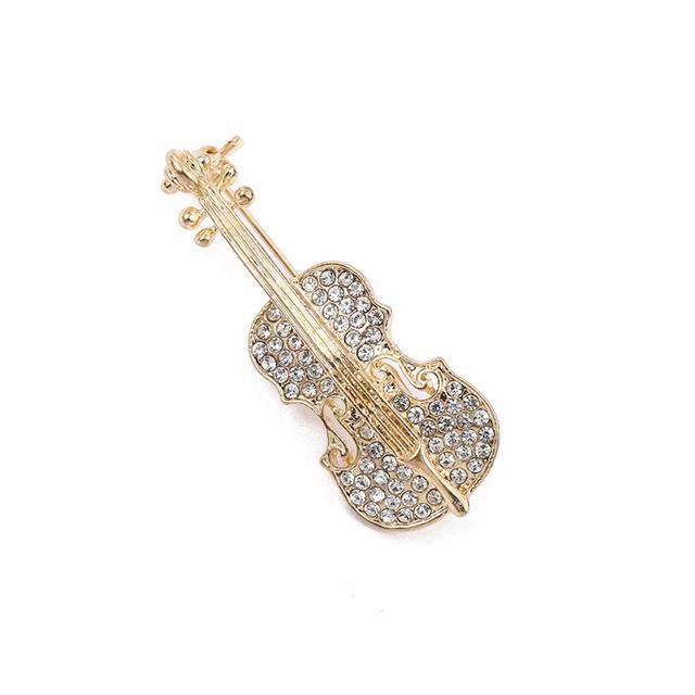 Mini Violin Musical Instrument High End Exquisite Craftsmanship Pin Brooch Rhinestone Bass Retro Pins Clothing AccessoriesRetro Jewelry