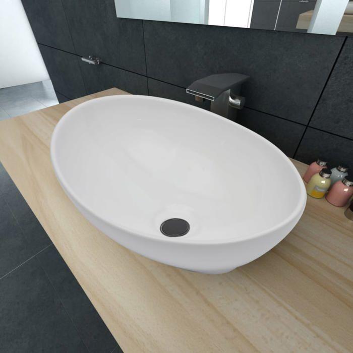 VidaXL Lavabo en Forme Ovale Céramique Blanc Lave-mains Vasque Salle de Bain 140674