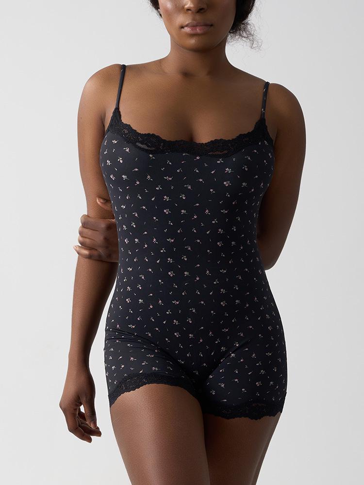 

Кружевное боди-майка с круглым вырезом - Приятное к коже, Контроль живота, Подтяжка бедер, Телесный цвет, Спортивная одежда для йоги для женщин Small чёрный