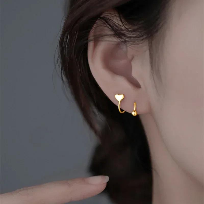 Charm Stainless Steel Spiral Twisted Piercing Heart Stud Earring for Women Personality Star Round Ear Cartilage Helix Jewelry