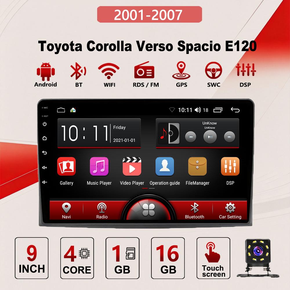 2Din Android Car-Play Car Radio,Toyota Corolla Verso Spacio E120 2001-2007,Multimedia Player Head Unit Stereo GPS Navigation BT WIFI,2+32GB