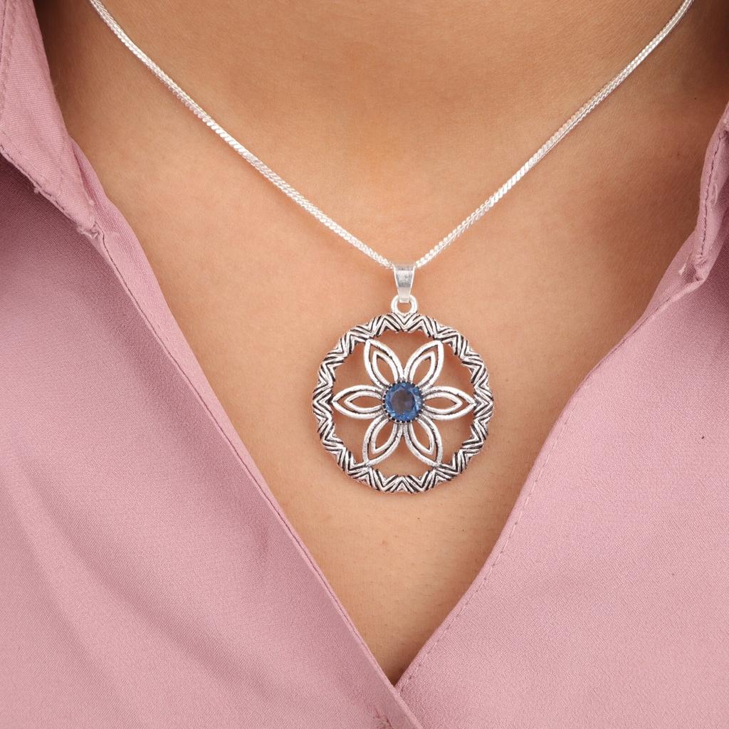 Natural London Blue Topaz Gemstone 925 Sterling Silver Handcrafted Pendant 1.48" CP-29-14