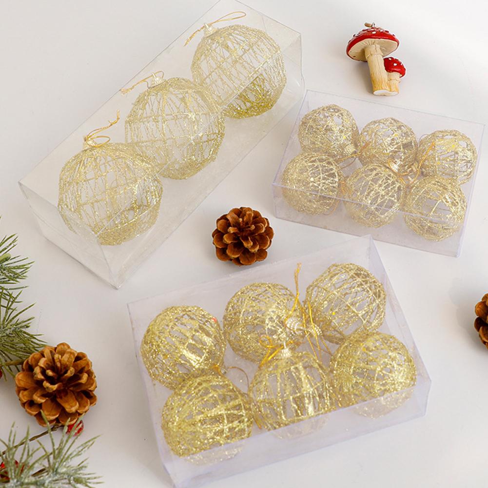 Christmas Gold Glitter Iron Wire Ball Vintage Christmas Tree Decor Hanging Christmas Gift Wrap Embellishment Home Holiday Decor