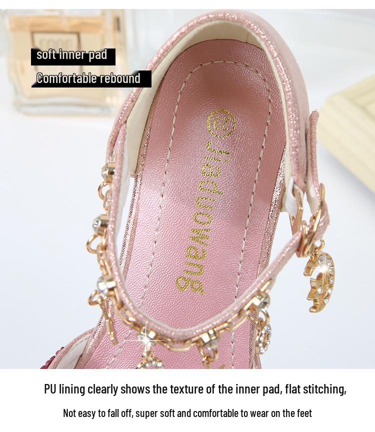 Girls' Crystal Sequin Princess Sandals 2025 - Summer High Heels with Hollow Design