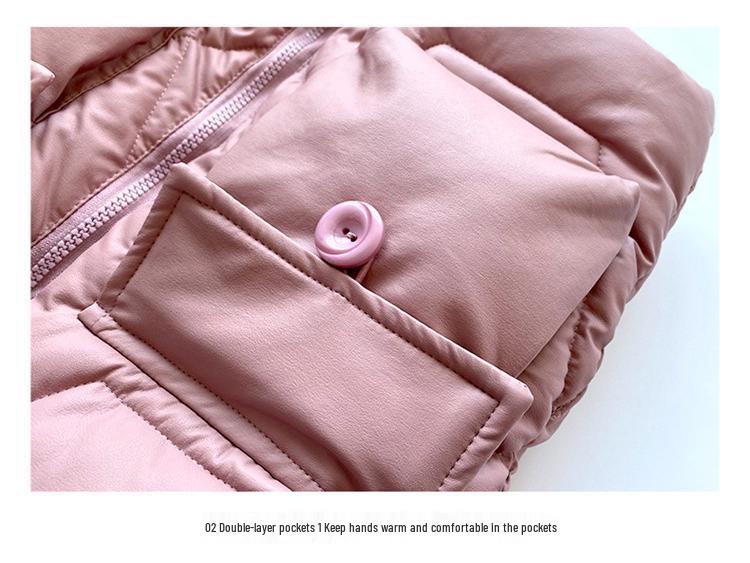 Winterlicher Mädchen-Baumwollmantel mit Kapuze im koreanischen Stil mit Fleecefutter - Mittellange und warme Jacke