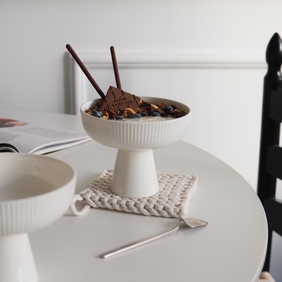 

1Pc Simple Tall Ceramic Yogurt Bowl Ceramic Small Bowl Fruit Bowl Summer Ice Cream Dessert Cup White Simple Suitable for Dining Breakfast Cup 5 inch білий