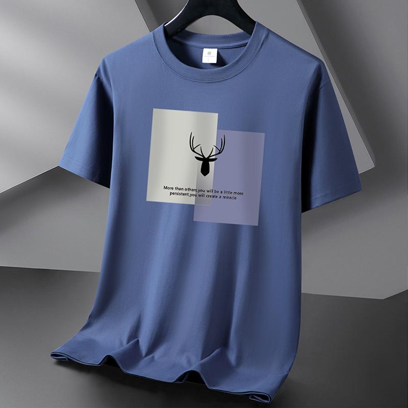 Cotton Men's Fashion Loose Short Sleeve Deer Head Printed Pullover Compassionate T-shirt